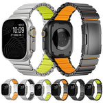 Bracelete de Relógio em Silicone com Metal de Titânio Bicolor e Fecho Turtle, Para Apple Watch 46mm/ 49mm / 45mm / 44mm