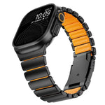 Bracelete de Relógio em Silicone com Metal de Titânio Bicolor e Fecho Turtle, Para Apple Watch 46mm/ 49mm / 45mm / 44mm
