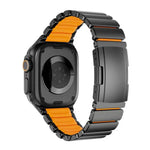 Bracelete de Relógio em Silicone com Metal de Titânio Bicolor e Fecho Turtle, Para Apple Watch 46mm/ 49mm / 45mm / 44mm