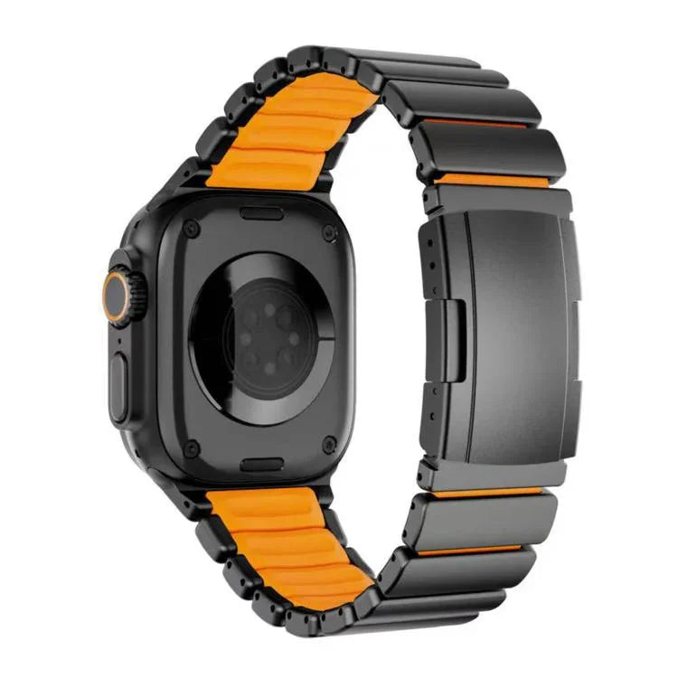 Bracelete de Relógio em Silicone com Metal de Titânio Bicolor e Fecho Turtle, Para Apple Watch 46mm/ 49mm / 45mm / 44mm