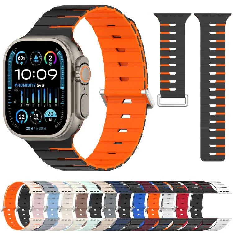 Pulseira de Silicone Bicolor Magnética Estilo Melódica, Para Apple Watch 46mm / 49mm / 45mm / 44mm, Para Apple Watch 42mm / 41mm / 40mm / 38mm