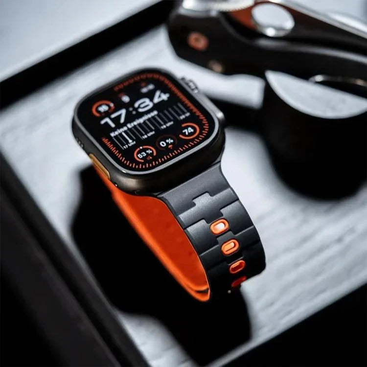 Correia de Relógio em Silicone Magnética com Pino Único e Relevo de Cavalo, Para Apple Watch 46mm / 49mm / 45mm / 44mm