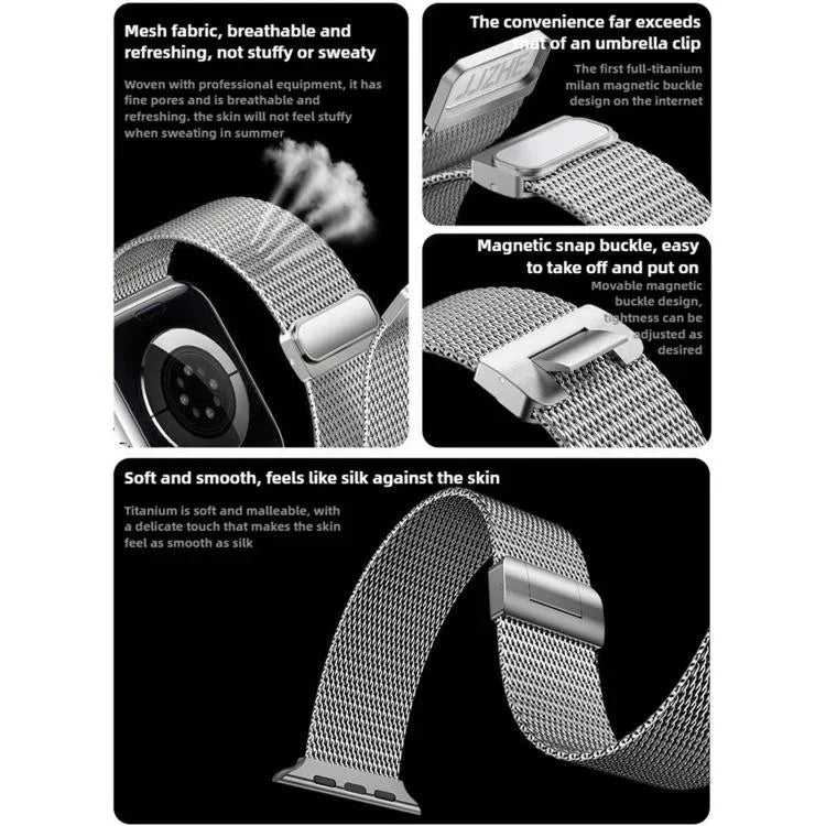 Correia de Relógio em Metal de Titânio Completo com Fivela Magnética Milanesa, Para Apple Watch 46mm / 49mm / 45mm / 44mm