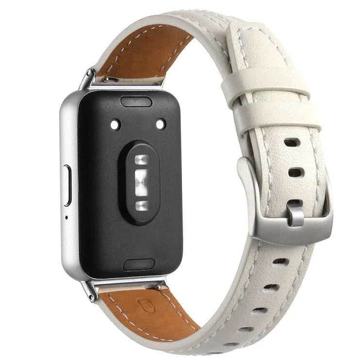 Correia de Relógio de Pele com Fivela de Pino Prateada Côncava, Para Samsung Galaxy Fit 3