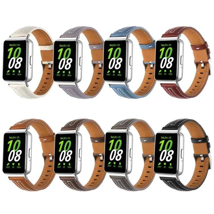 Correia de Relógio de Pele com Fivela de Pino Prateada Côncava, Para Samsung Galaxy Fit 3