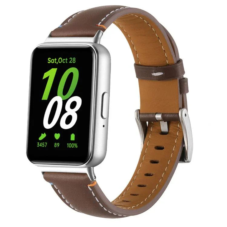 Correia de Relógio de Pele com Cauda Pontiaguda e Costura, Para Samsung Galaxy Fit 3