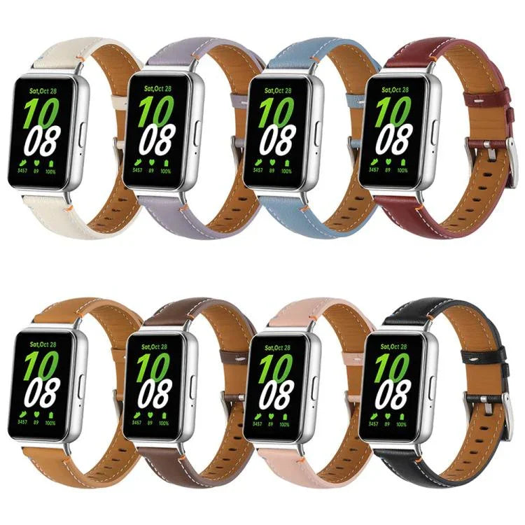 Correia de Relógio de Pele com Cauda Pontiaguda e Costura, Para Samsung Galaxy Fit 3