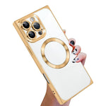 Capa de telemóvel MagSafe em TPU com padrão CD quadrado de ângulo reto e eletrochapado, para iPhone 16 Plus, para iPhone 16, para iPhone 15 Pro Max, para iPhone 15 Pro, para iPhone 15 Plus, para iPhone 15