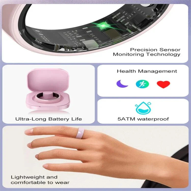 Anel Inteligente R12 TAMANHO 6, Suporta Monitorização de Frequência Cardíaca / Oxigénio no Sangue / Sono / Saúde Feminina