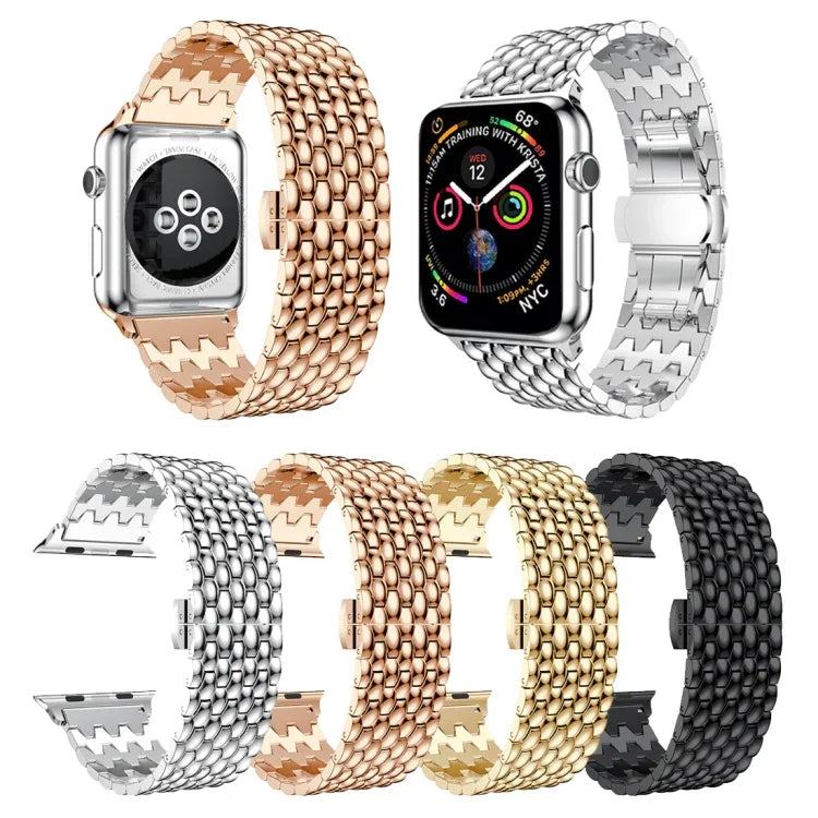 Pulseira de Relógio em Aço Inoxidável Maciço com Textura Dragon Grain para Apple Watch Series 3 & 2 & 1 38mm