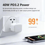 Carregador A3365 PD40W USB-C / Type-C com Cabo de Dados Type-C para Type-C, Ficha EU, Ficha EU + Cabo Type-C 1m, Ficha EU + Cabo Type-C 2m