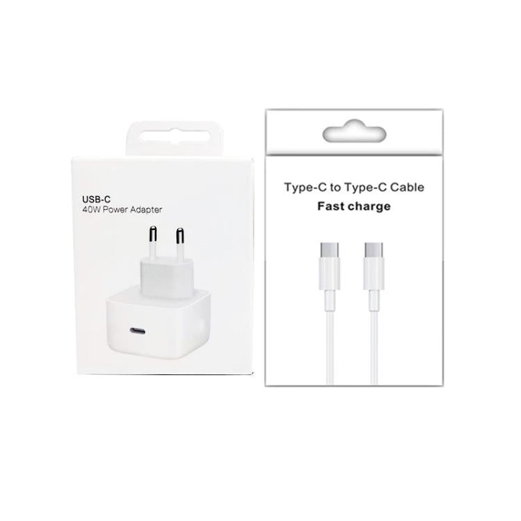 Carregador A3365 PD40W USB-C / Type-C com Cabo de Dados Type-C para Type-C, Ficha EU, Ficha EU + Cabo Type-C 1m, Ficha EU + Cabo Type-C 2m