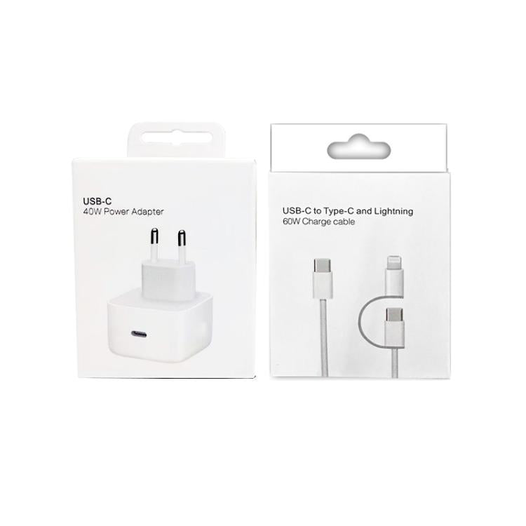 Carregador A3365 PD40W USB-C / Type-C com Cabo de Dados Type-C para Type-C / 8 Pinos, Ficha UE, Ficha UE + Cabo 2 em 1 de 1m