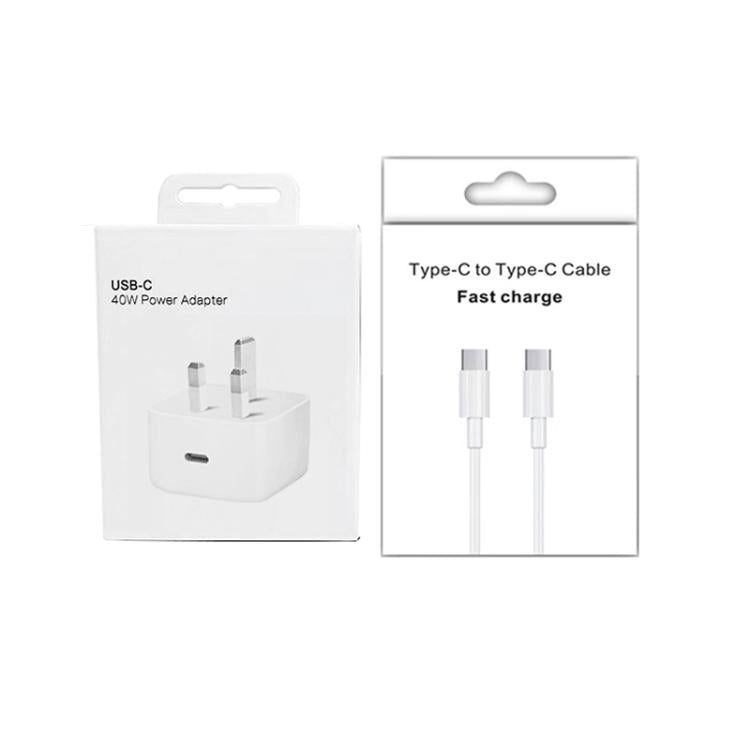 Carregador A3365 PD40W USB-C / Type-C com Cabo de Dados Type-C para Type-C, Ficha UK, Ficha UK + Cabo Type-C 1m, Ficha UK + Cabo Type-C 2m