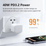 Carregador A3365 PD40W USB-C / Type-C com Cabo de Dados Type-C para Type-C / 8 Pinos, Ficha UK, Ficha UK + Cabo 2 em 1 de 1m