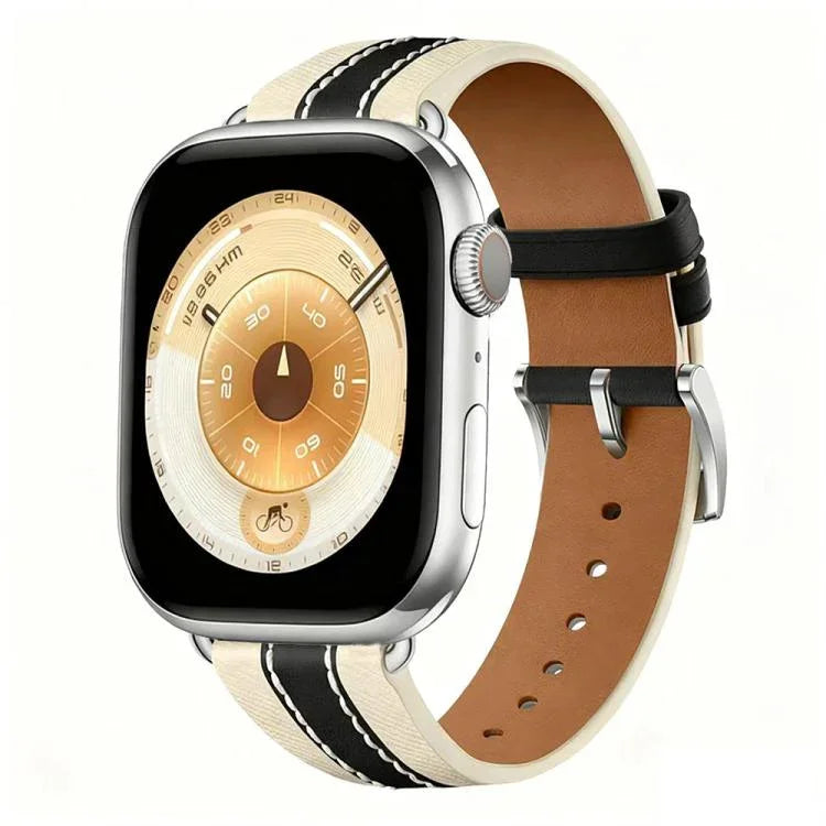 Pulseira de Relógio em Pele Genuína com Blocos de Cor, Para Apple Watch 46mm / 49mm / 45mm / 44mm, Para Apple Watch 42mm / 41mm / 40mm / 38mm