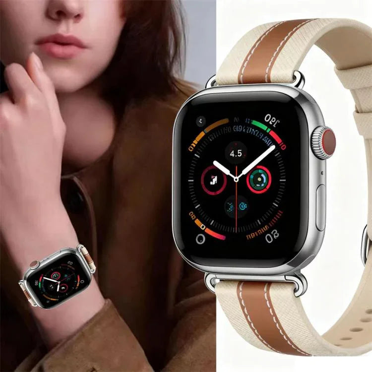 Pulseira de Relógio em Pele Genuína com Blocos de Cor, Para Apple Watch 46mm / 49mm / 45mm / 44mm, Para Apple Watch 42mm / 41mm / 40mm / 38mm