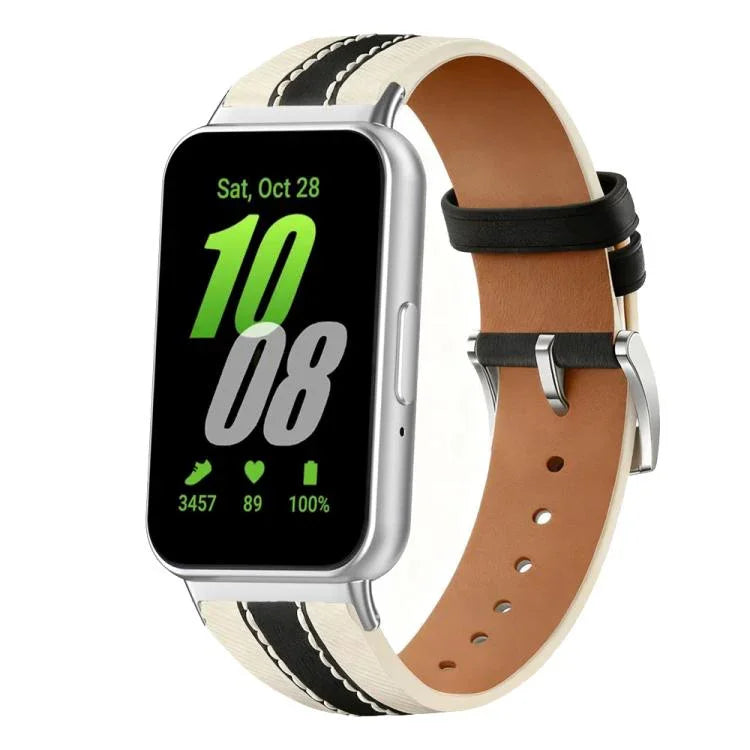 Pulseira de Relógio em Couro Genuíno com Blocos de Cor, Para Samsung Watch Galaxy Fit3