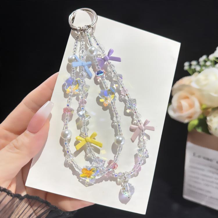 Corrente de Telemóvel Dupla Camada Borboleta Sonho Pérola Sussurro Iridescente, Estilo Cristal, Estilo Pérola