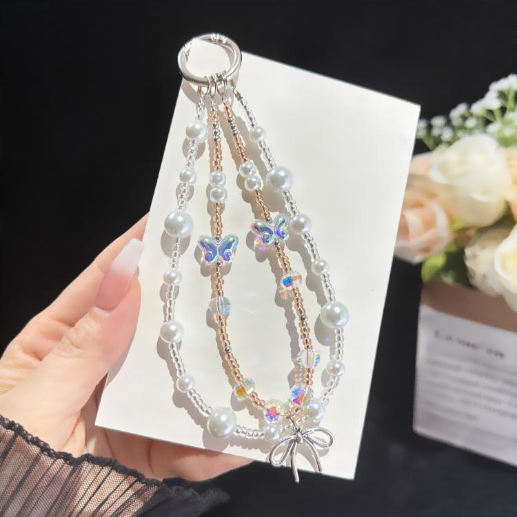 Corrente de Telemóvel Dupla Camada Borboleta Sonho Pérola Sussurro Iridescente, Estilo Cristal, Estilo Pérola