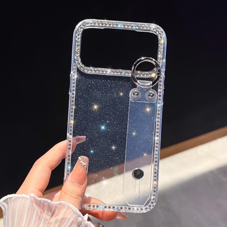 Capa para telemóvel com suporte de pulseira com glitter de strass, para iPhone 17 Pro Max