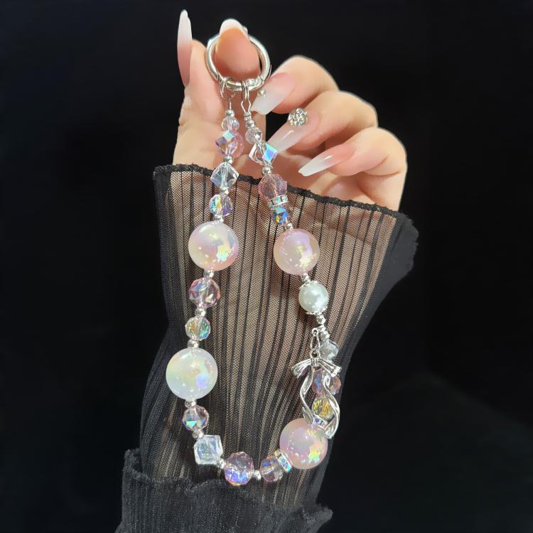 Chic Alloy Bow Accent Gold Foil Pearl Crystal Chain