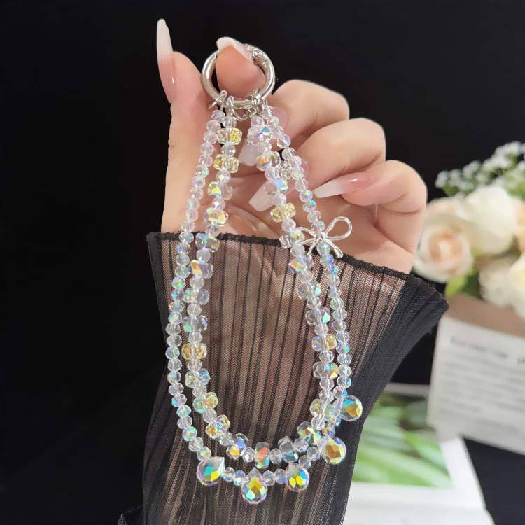 Corrente de Telemóvel Dupla Camada com Cristais e Laço Brilhante de Liga, Cristal Oval, Cristal Redondo Almofadado, Cristal de Roda, Cristal Cubo de Açúcar, Cristal Bola de Flor, Cristal Morango