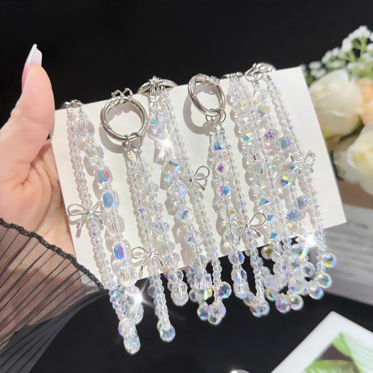 Corrente de Telemóvel Dupla Camada com Cristais e Laço Brilhante de Liga, Cristal Oval, Cristal Redondo Almofadado, Cristal de Roda, Cristal Cubo de Açúcar, Cristal Bola de Flor, Cristal Morango