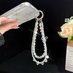 Corrente de Telemóvel Dupla Camada com Cristais e Laço Brilhante de Liga, Cristal Oval, Cristal Redondo Almofadado, Cristal de Roda, Cristal Cubo de Açúcar, Cristal Bola de Flor, Cristal Morango