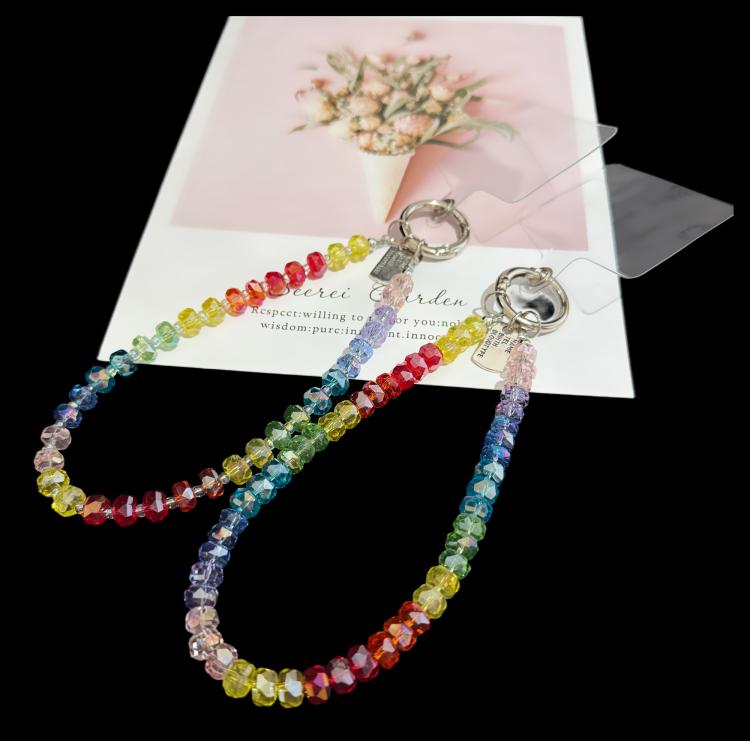 Corrente para telemóvel em cristal arco-íris de liga, estilo conta espaçadora de cristal roda, estilo cristal roda