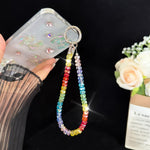 Corrente para telemóvel em cristal arco-íris de liga, estilo conta espaçadora de cristal roda, estilo cristal roda