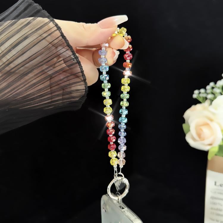 Corrente para telemóvel em cristal arco-íris de liga, estilo conta espaçadora de cristal roda, estilo cristal roda