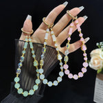Elegant Gourd Bamboo Jade Beaded Phone Chain, Pink, White, Green