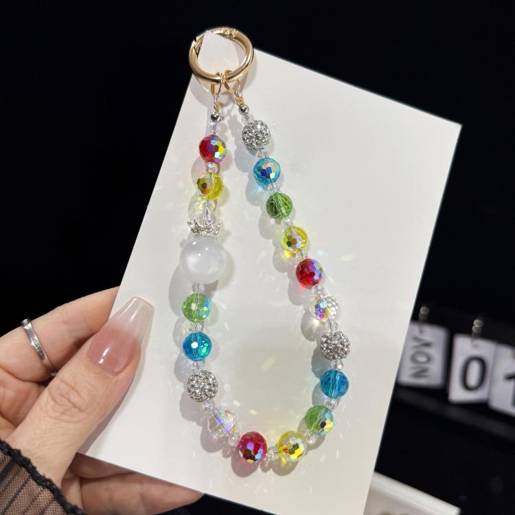 Corrente para telemóvel com contas coloridas e laço caprichoso, estilo conta fotocromática, estilo duplo laço