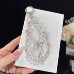 Corrente para telemóvel dupla com laço de cristal fantástico etéreo e fantasma luminoso, rosa, azul