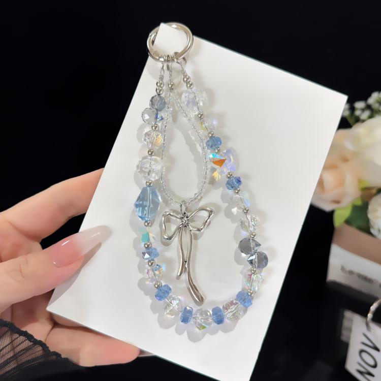 Corrente para telemóvel dupla com laço de cristal fantástico etéreo e fantasma luminoso, rosa, azul