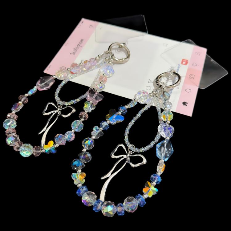 Corrente para telemóvel dupla com laço de cristal fantástico etéreo e fantasma luminoso, rosa, azul