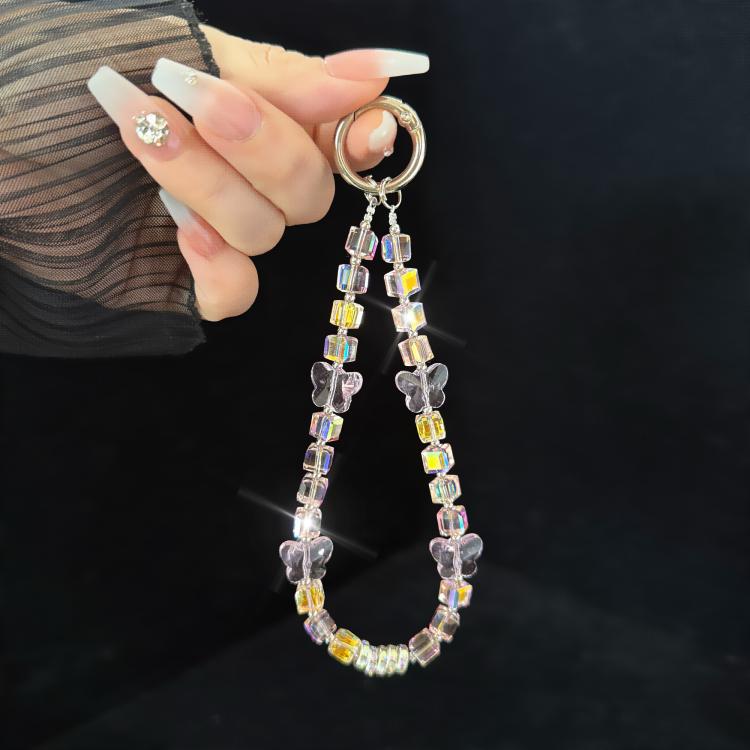 Spellbinding Mirage Crystal Bow Radiant Double Phone Chain, Pink, Gold, White, Gray, Green