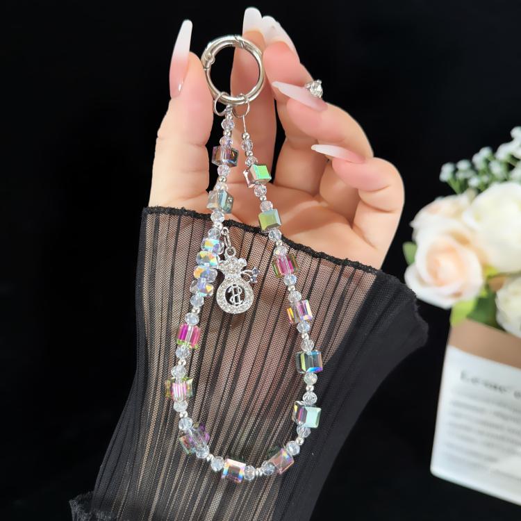 Corrente para telemóvel cubo de cristal de açúcar em forma de saco de dinheiro da sorte próspero, rosa, roxo