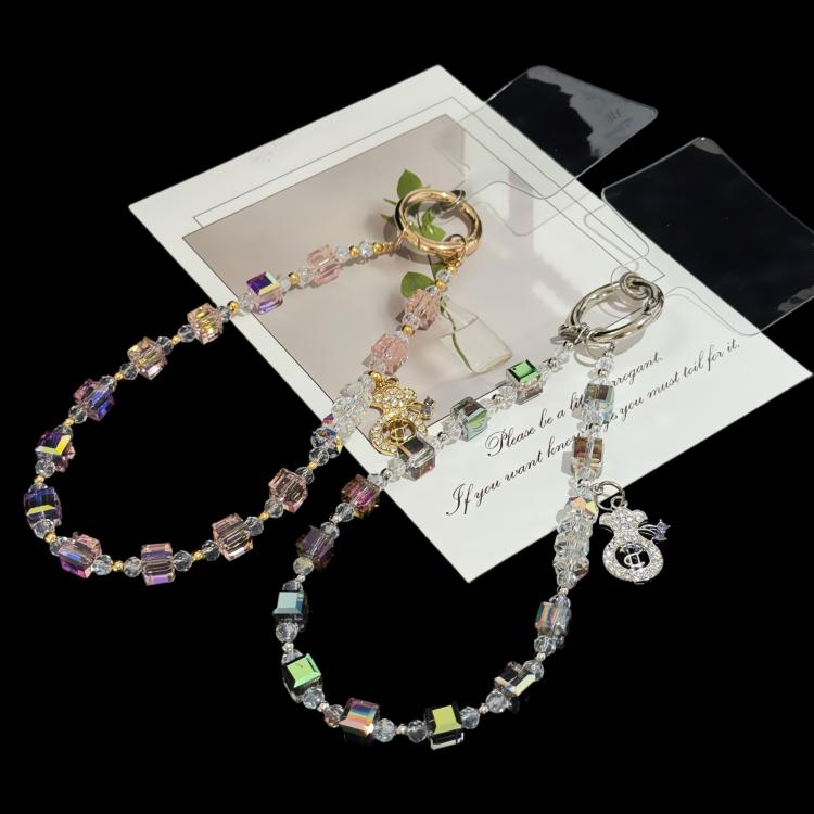 Corrente para telemóvel cubo de cristal de açúcar em forma de saco de dinheiro da sorte próspero, rosa, roxo