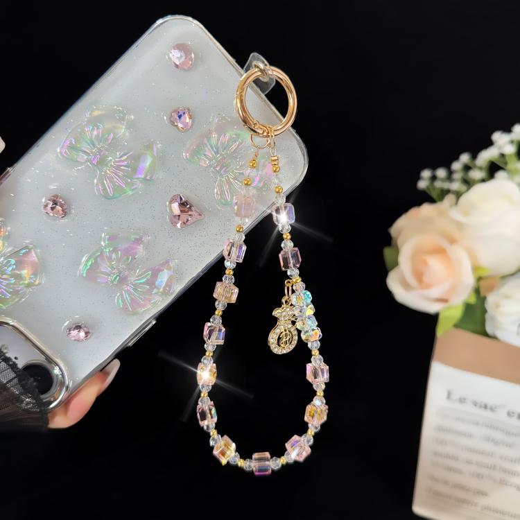 Corrente para telemóvel cubo de cristal de açúcar em forma de saco de dinheiro da sorte próspero, rosa, roxo