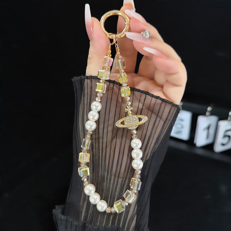 Corrente para telemóvel cubo iridescente Saturno retro elegante, dourado, rosa, branco, roxo