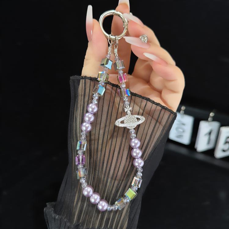 Corrente para telemóvel cubo iridescente Saturno retro elegante, dourado, rosa, branco, roxo