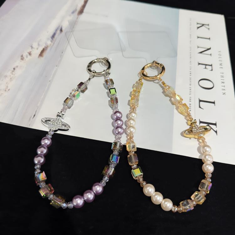 Corrente para telemóvel cubo iridescente Saturno retro elegante, dourado, rosa, branco, roxo