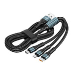 Cabo de Carregamento Rápido Nylon Trançado ENKAY 3 em 1 120W USB para 8 Pinos / Tipo-C / Micro USB, Comprimento: 1,2m, ENK-CB184
