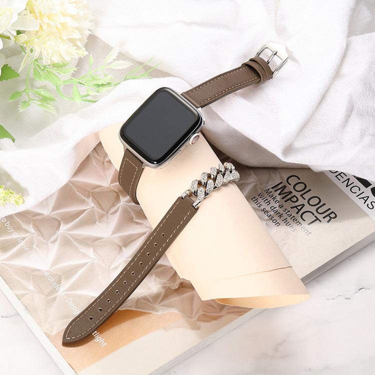 Pulseira de Relógio em Pele Genuína com Bracelete Cravejada de Diamantes, Para Apple Watch 46mm / 49mm / 45mm / 44mm, Para Apple Watch 42mm / 41mm / 40mm / 38mm