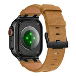 Correia de Relógio em Pele Vegana Crazy Horse com Fivela Preta em Aço Inoxidável, Para Apple Watch 46mm / 49mm / 45mm / 44mm