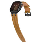 Correia de Relógio em Pele Vegana Crazy Horse com Fivela Preta em Aço Inoxidável, Para Apple Watch 46mm / 49mm / 45mm / 44mm