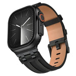 Correia de Relógio em Pele Vegana Crazy Horse com Fivela Preta em Aço Inoxidável, Para Apple Watch 46mm / 49mm / 45mm / 44mm