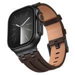 Correia de Relógio em Pele Vegana Crazy Horse com Fivela Preta em Aço Inoxidável, Para Apple Watch 46mm / 49mm / 45mm / 44mm